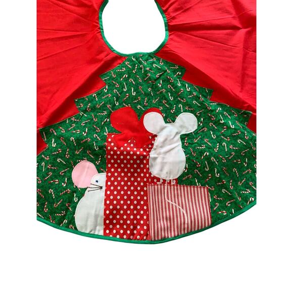 Vintage 60s 70s Mice on Presents Christmas Tree Skirt Cheshire Salem MA - Picture 2 of 4